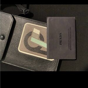 Prada Black Saffiano Leather Card Holder with Graphic Patch